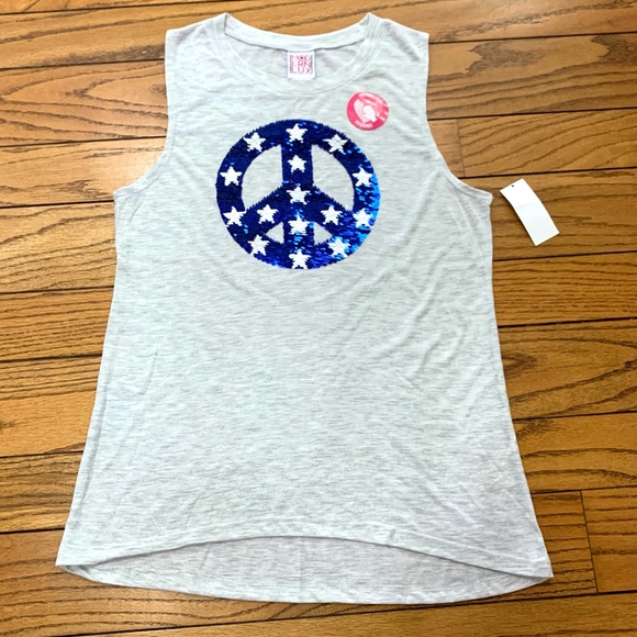 Modern Lux Tops - Reversible Sequin Patriotic Peace Sign Tank 4th of July🇺🇸🇺🇸🇺🇸